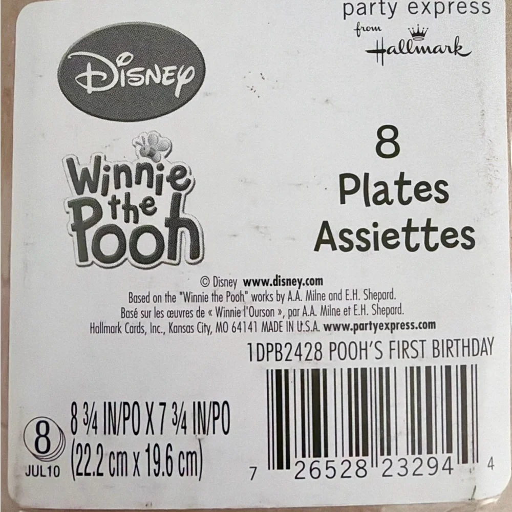 Hallmark Winnie the Pooh 1st Birthday Plates - 5 Sets of 8. 40 Plates in Total.